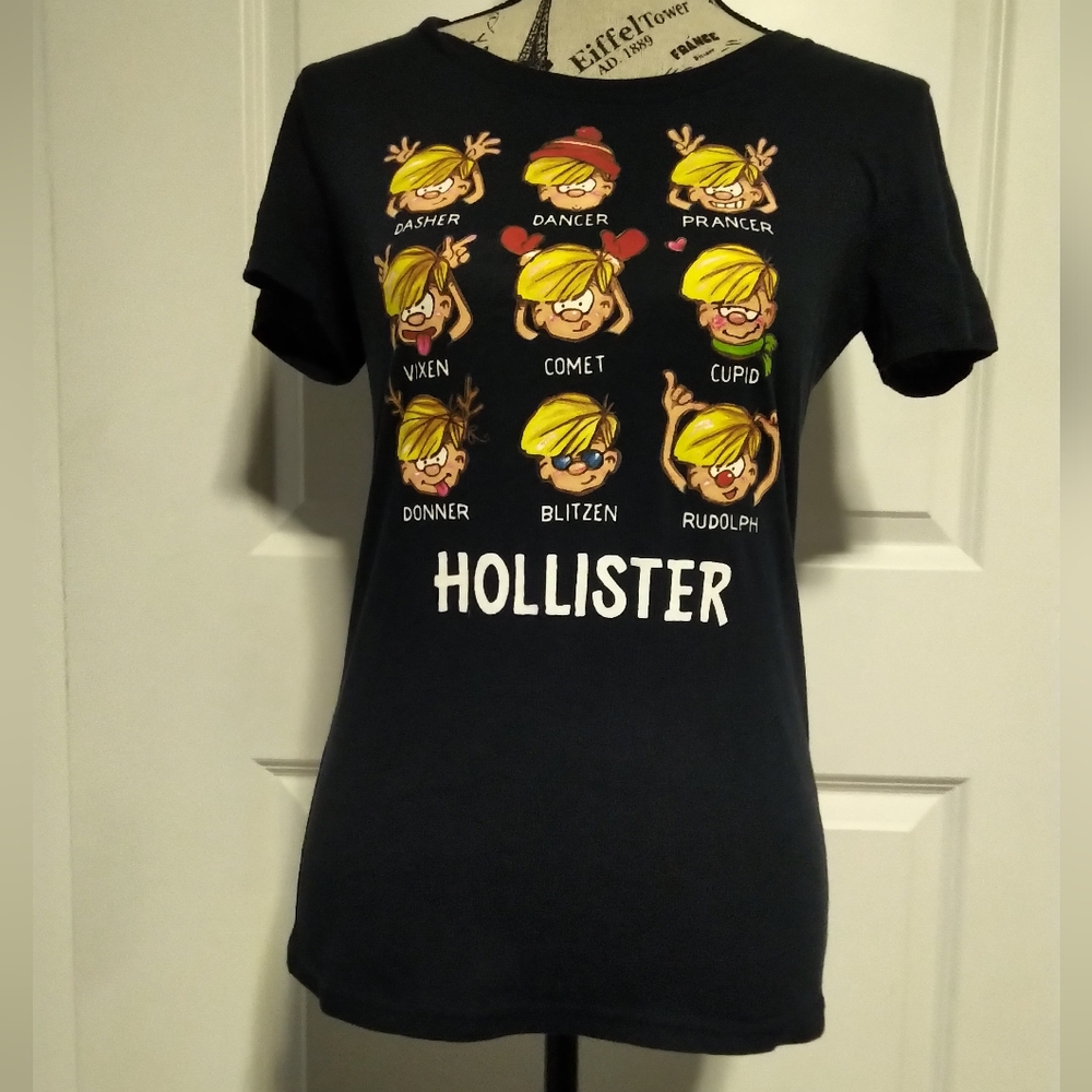 Hollister Dark Blue Faces T-shirt- Size M